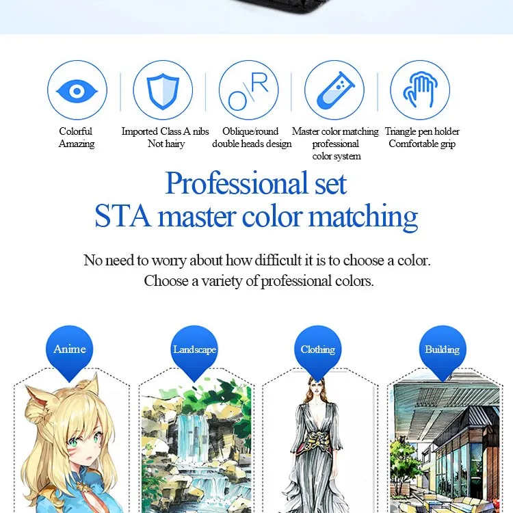 STA Professional Art Markers Double Head Alcohol Based Sketch Markers  Drawing Pen Anime Interior landscape Building Design 3203