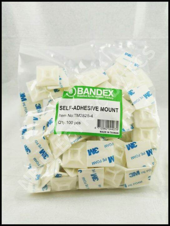 แป้นกาวรัดสาย-bandex-แป้นสำหรับเคเบิ้ลไทร์-ตีนตุ๊กแก-1แพ็ค-100-ตัว-ขนาด-28x28-mm-รุ่น-tm-2828-4