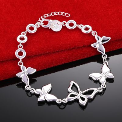 925 Sterling Silver Five Butterfly Chain Bracelet For Woman Fashion Charm Wedding Party Engagement Jewelry