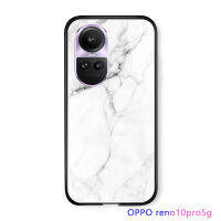 ฟันปลาสำหรับ OPPO Reno10 Pro 5G ลายหินอ่อนสุดหรูเคสมันวาวกระจกเทมเปอร์ขอบนุ่มด้านหลังเคสโทรศัพท์