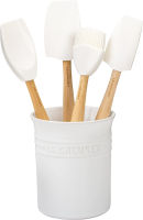 Le Creuset Silicone Craft Series Utensil Set with Stoneware Crock, 5 pc., White