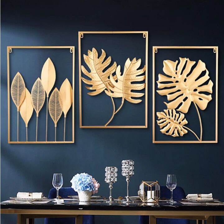 Metal Wall Decor with Square Frame, Leaf Art Gold Framed Leaves Artwork