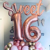 1set Sweet 16 Sixteen Birthday Theme Party Decorations 16 25 30 Years Old 16inch Number Foil Balloons Air Globos Supplies Balloons