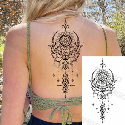 3D Black Mandala Moon Pendant Temporary Tattoos For Women Adult Girl Lotus Rose Flower Fake Tattoo Back Arm Chest Washable Tatoo