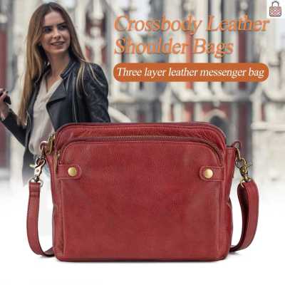 Vintage Shoulder Bag Leather Women Crossbody Bag Multiple Compartments Multifunctional Large Capacity Lady Purse for Daily Travel Shopping Female Tote