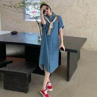 2023 Summer New Korean Style Retro Thin Denim Dress Womens Single-Breasted Elegant Midi Vestidos Femme Long Coat