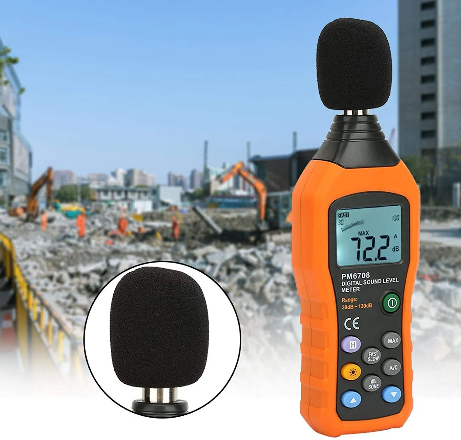 PM6708 LCD Digital Audio Decibel Sound Noise Level Meter Tester 30-130dB 