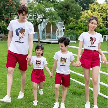 Set áo váy thun gia đình FREESHIP có cổ màu trắng thêu hình đẹp AG23 (có