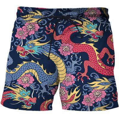Retro Dragon Totem 3d Print Summer Mens Shorts Quick Dry Swimming Shorts Casual Beach Pants Oversized Shorts Trend Men Clothing