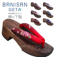 Japanese 10Color Woman Anime Lolita Cosplay Geta Kimono Shoes Sakura Vintage Floral Wooden Paulownia Sandals Slippers Flip Flops