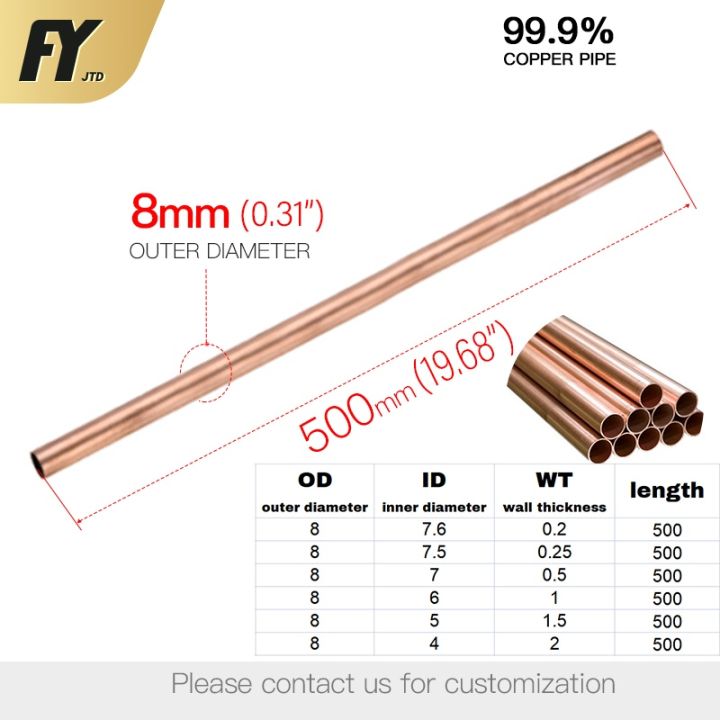 FUYI Copper Tube 8mm Outer Diameter 500mm 1/2 Metre Length High Quality ...