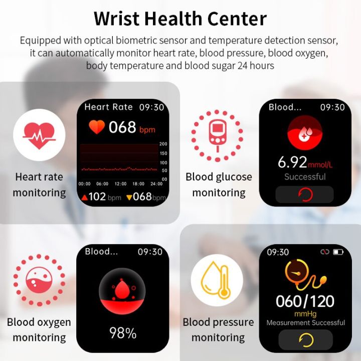 lige-smartwatch-สำหรับผู้หญิงผู้ชาย1-9นิ้วนาฬิกาออกกำลังกายกีฬาแตะหน้าจอเต็มการตรวจสอบระดับน้ำตาลในเลือดอุณหภูมิ