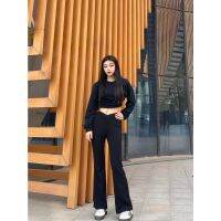 ❥Only➢Women Black V-shaped Low Waist Simple Flared Pants