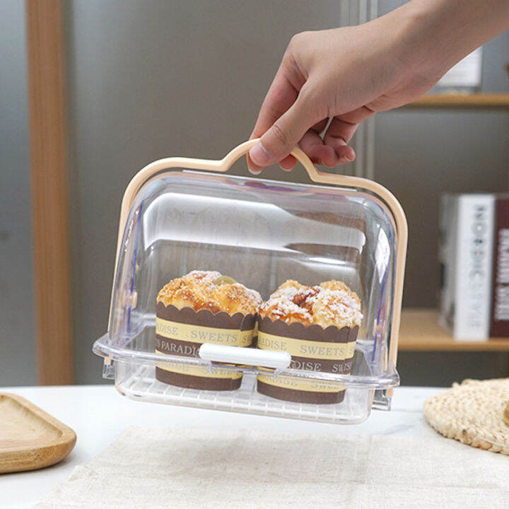 Plastic Bread Box with Roll Top Lid, Clear Bread Keeper with Handle