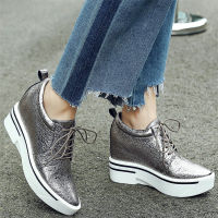 Gold Grey Wedges Mary Janes Women Genuine Leather High Heel Platform Pumps Female Lace Up Pointed Toe Ankle Boots Casual Shoes