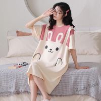 【Ready Stock】 ✹♀♤ C22 Ready stock night gown women shirt 2023 New Summer Womens Pajamas Cartoon Cute round Neck Short-Sleeved Nightdress puls SizeM-5XL Pajamas Long Dress Home Wear Can Be Worn outside夏天女人睡裙女孩睡衣