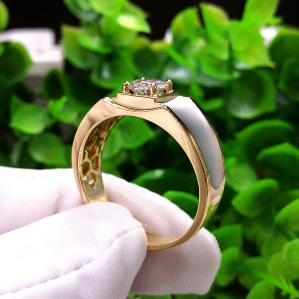 moissanite-แหวนแฟชั่นสองสี-ทองคำขาว-18k-แบบเรียบ-สไตล์ยุโรปและอเมริกา