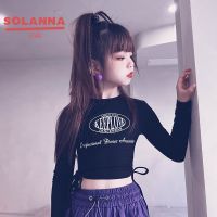 SOLANNA เสื้อผ้าเด็กผญ เสื้อแขนยาวเด็ก พิมพ์ลายแฟชั่นสไตล์เกาหลี เสื้อเชิ้ตแขนยาวเปลือยสะดือผ้าฝ้ายแท้ของเด็กผู้หญิง23919