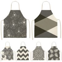 Gray Geometric Pattern Kitchen Sleeveless Aprons Cotton Linen Bibs Household Women Cleaning Home Cooking Pinafore barber apron