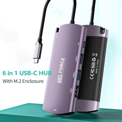 ฮับ USB-C พร้อมเคส SSD M2 NFGG Enclosure สนับสนุนการออกแบบ Usb หลากหลาย Usb พอร์ต4K HDMI 1000Mbps Ethernet PD สำหรับแล็ปทอปแมคบุ๊คโทรศัพท์ Feona