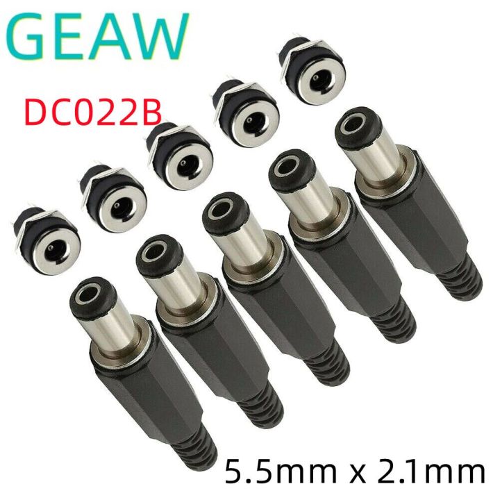 5-5mm-x-2-1mm-plug-socket-dc-connectors-dc-power-supply-male-female-jack-screw-nut-panel-mount-adapter-connector-5-5x2-1-dc-022b-wires-leads-adapters