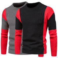 【YD】 2023 New Fashion Foreign Trade Mens Knitted Round Neck Contrast Color Sweater Underlay