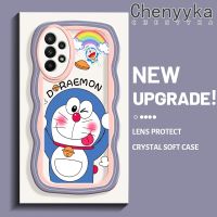 Chenyyyka เคสปลอกสำหรับ Samsung A23 M23 5G ลายการ์ตูนโดราเอมอนน่ารักใหม่ Colour Macaron โบกขอบกันกระแทกแบบใสนุ่มเคสมือถือโปร่งใสลายกล้องถ่ายรูปที่สร้างสรรค์เคสป้องกันซิลิกาเจล