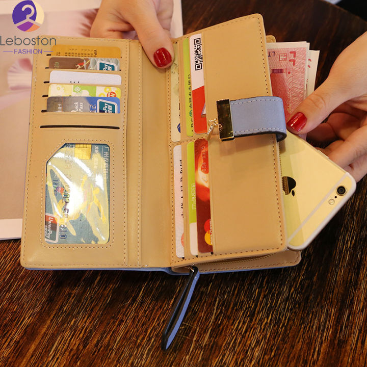leboston-กระเป๋า-ผู้หญิง-hollow-out-leaf-long-clutch-purse-card-holder-bifold-leather-wallet
