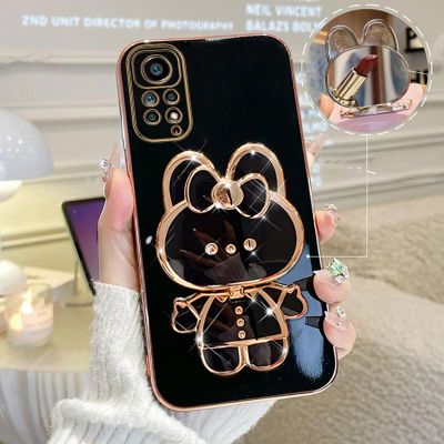 Make Up Mirror Plating Folding Phone Holder Case For Xiaomi Redmi Note 11 12 7 8 9 10 Pro Max 10s 9s 9A 9T 9C 10C Stand Cover