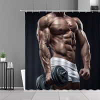 3D Digital Printing Resistant Waterproof Bathroom Shower Curtain Robust Muscle Man Shower Curtains Strong Mans Sexy Women Fitness Picture Bath Curtain Home Bathroom Wall Decor Cloth Waterproof