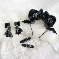 Lolita สีดำสีชมพู Punk Hairpin Bow Hairband คลิปด้านข้าง Headdress ปาร์ตี้ฮาโลวีน Hairpin อุปกรณ์เสริมผม