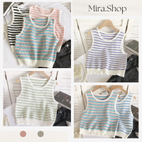 Mira_shop เสื้อกล้ามครอป ลายทาง ผ้ายืด 01019#