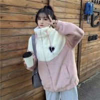 Spot parcel post Autumn Suit Female Student Korean Style Loose Stitching Berber Fleece Coat +T T-shirt + Velvet Padded Casual Pants Three-Piece Suit Fashion