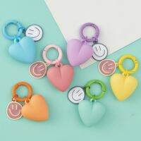 Cute Frosted Heart Keychain Couples Purse Earphone Charms Cartoon Candy Color Smiley Face Key Rings For Girls Student Gifts