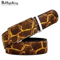 New Fashion Genuine Leather Belts Unisex Luxury Simulated Golden Python Pattern Automatic Buckle Cowskin Waist Strap for Gift Belts