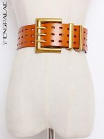 SHENGPALAE 2023 New Genuine Leather Belt Female Vintage Metal Buckle Wide Leather Waistband Women Designer Brand Belt Lady PE153 Belts