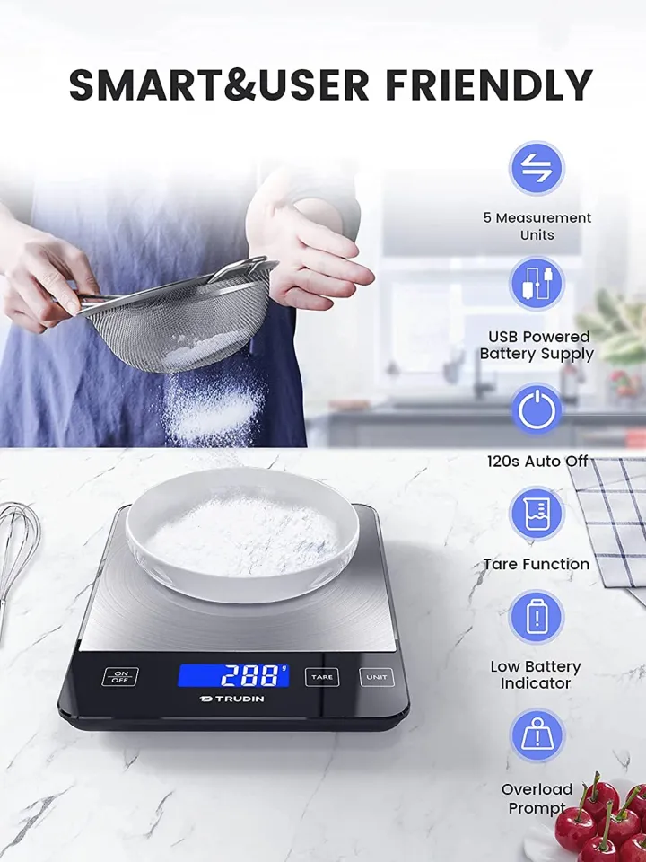 Food Scale,Digital Kitchen Scale Weight Grams and oz for Cooking Baking, 1g/0.1oz Precise Graduation, Stainless Steel and Tempered Glass, Size: 9