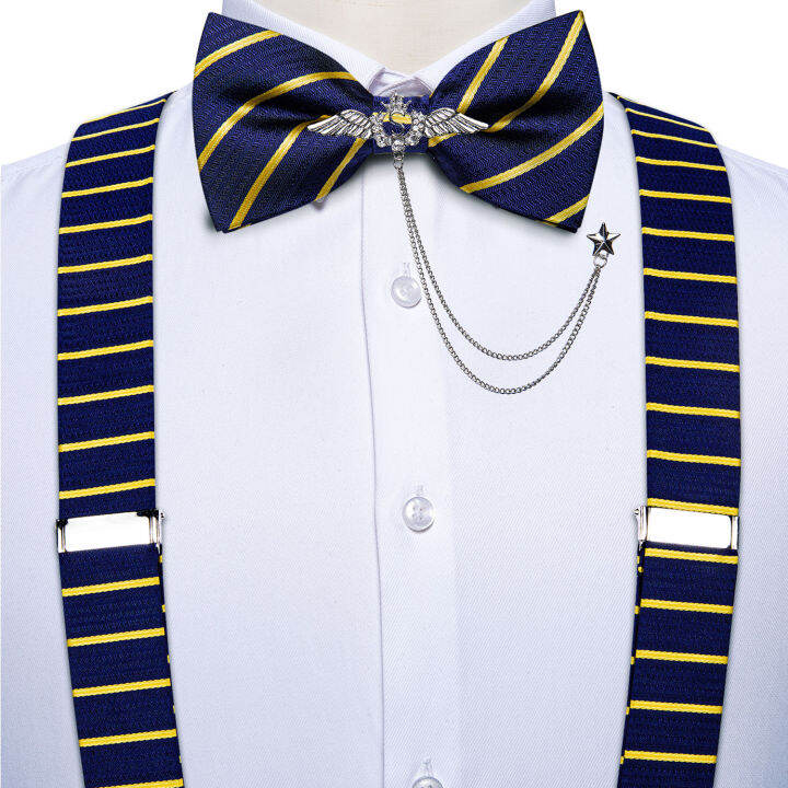 mens-suspenders-ผ้าไหมลายยืดหยุ่นปรับ-y-shape-ces-bowtie-เข็มกลัดชุดสำหรับกางเกงกางเกง-clip-on-blue-man-suspender