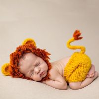 ┅ jiozpdn055186 Newborn Crochet Knitted Costume Fotografia Props Roupa do bebê Foto Acessórios Leão Meninos Meninas Fotografia Recém-nascido 2Pcs