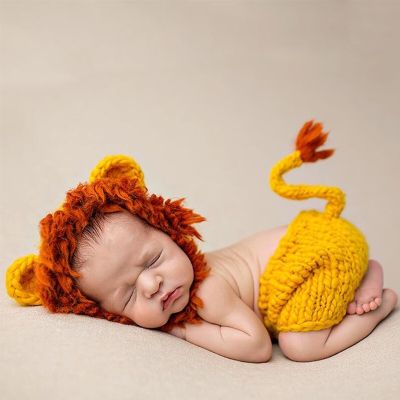 ┅ jiozpdn055186 Newborn Crochet Knitted Costume Fotografia Props Roupa do bebê Foto Acessórios Leão Meninos Meninas Fotografia Recém-nascido 2Pcs