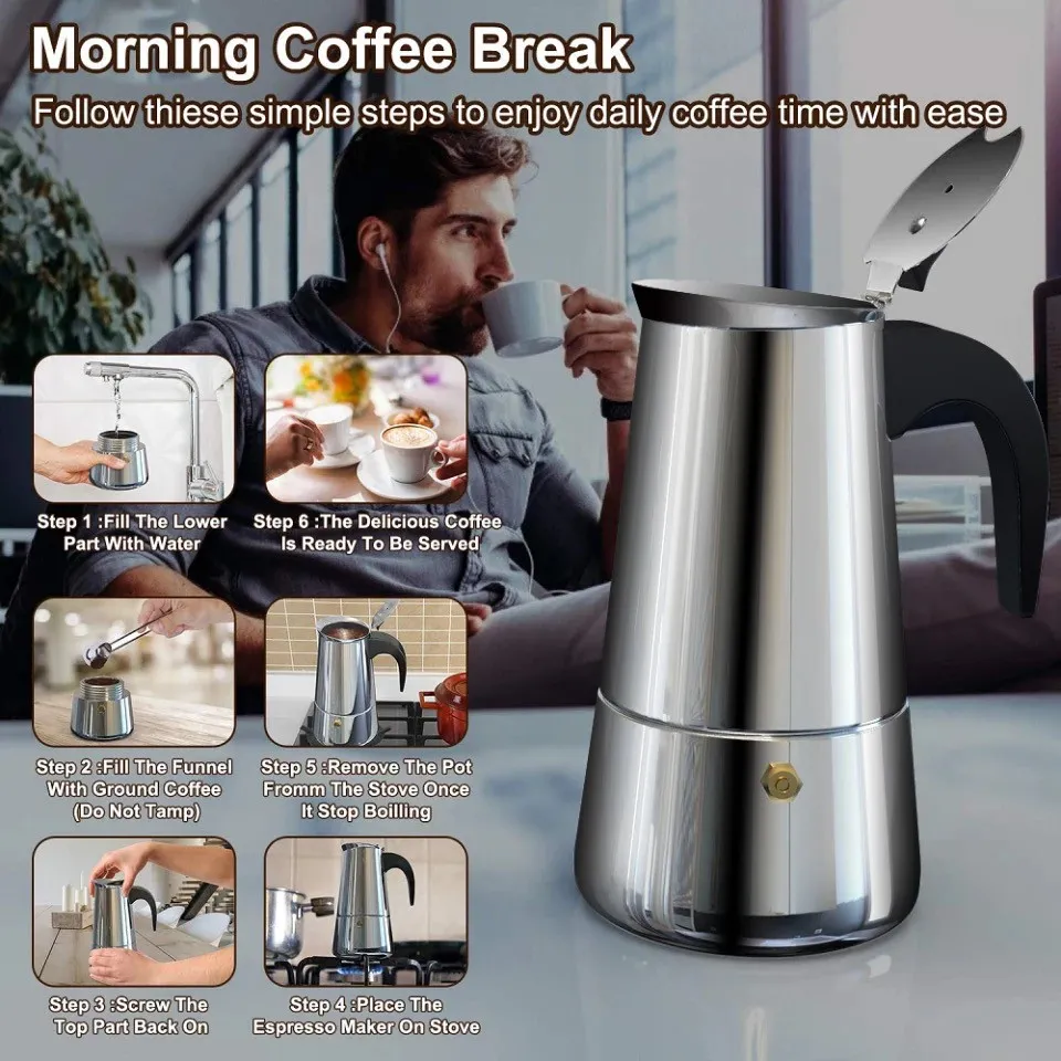 Moka Coffee Pot Espresso Latte Percolator Stove Maker Italian Machine