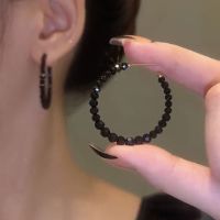 Large Black Crystal Beaded Hoop Earrings for Woman Trendy Womens Circle Jewelry Accessories Free Shipping Rings Wholesale 2023