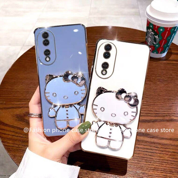 phone-case-เคส-honor90-honor-90-lite-5g-เคสลายการ์ตูนน่ารักเฮลโลคิตตี้ลูกอมชุบพร้อมกระจกแต่งหน้าพกพาได้ฝาครอบแบบนิ่มที่วางโทรศัพท์2023