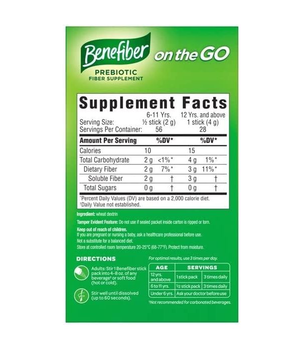 สินค้านำเข้าจากusa-พรีไบโอติก-ไฟเบอร์-benefiber-prebiotic-fiber-supplement-on-the-go-clear-amp-taste-free-28-ct
