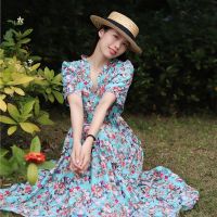 --dmq230731❅◈♠ Hainan sanya vacation seaside on small broken flower dress big yards long beach dress dress fat mm200 jin to wear