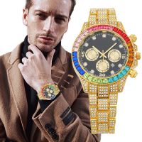 ot sale Fashion Mens Watches Top Brand Luxury Full Diamond Wrist Watch Quartz Clock Gold Calendar Watch Men Relogio Masculino