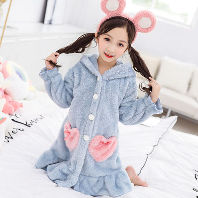 Pyjamas Girls Winter Robes Nightwear Kids Clothes Night-robe Thick Flannel Sleepwear Children Pajamas Bathrobe 6 8 10 12 Years