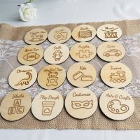 Wooden Storage Tags Baby Nursery Decor Kid Storage Category Label With Illustrations Toy Playroom Round Bundle Box Label Sign Pipe Fittings Accessorie