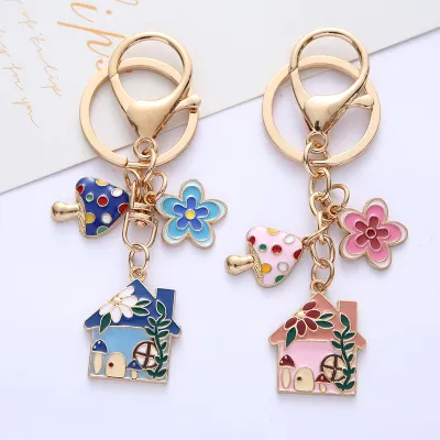 Key Chains For Women Car Keychain For Men Cartoon Keychain For Car Keys Cute Mushroom House Keychain Enamel Keychain For Women