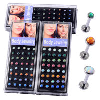 40PcsBox Surgical Steel Opal Stone Gem Top Ball Monroe Lip Labret Stud Ring Internally Thread Ear Piercing Body Jewelry 16G